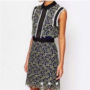 Self-Portrait Black and Yellow Floral Lace Skirt Set